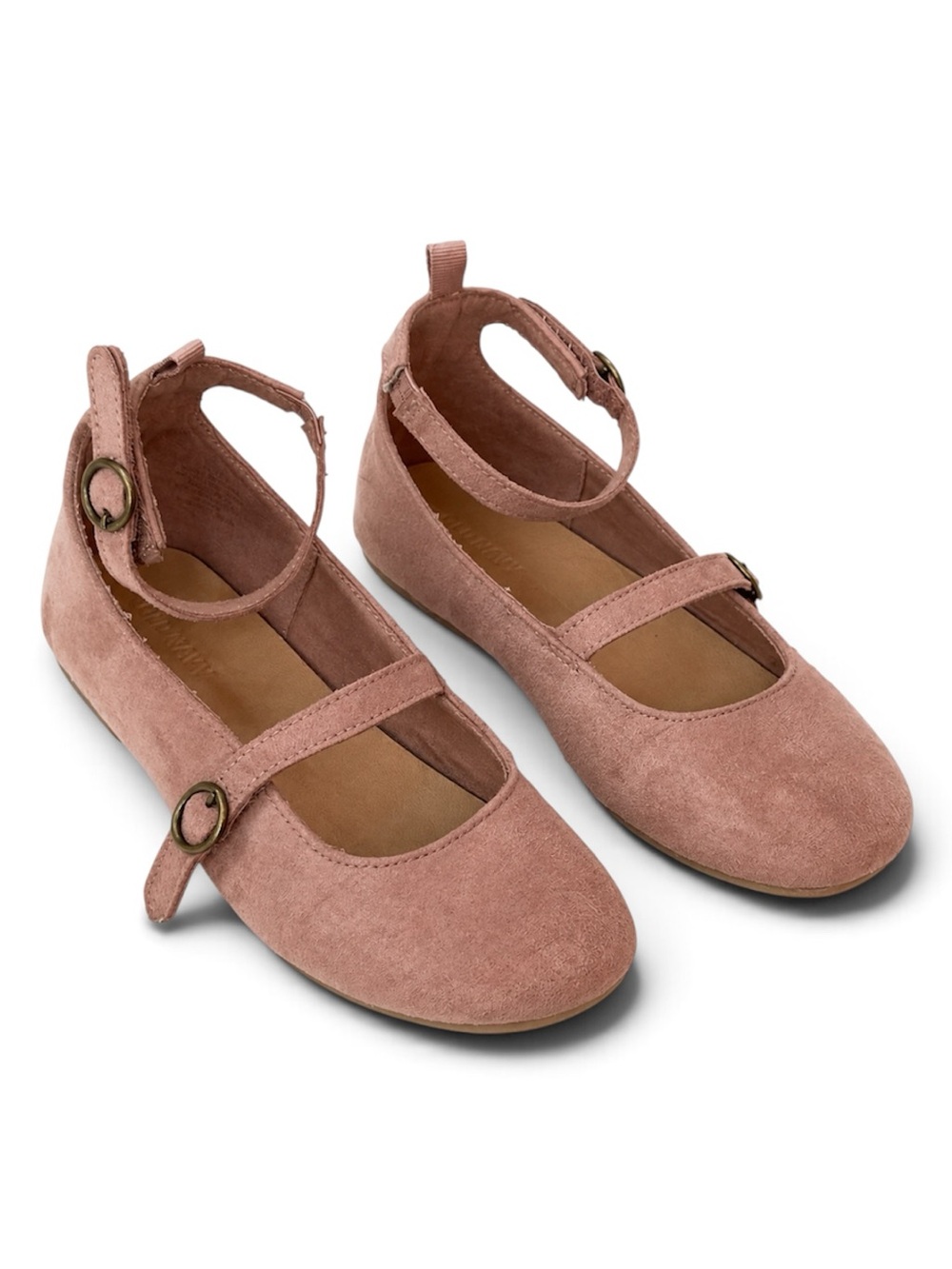 Old Navy Girls Mary Jane Shoes Size 11 Suede Flats Ankle Strap Flats Dusty Pink